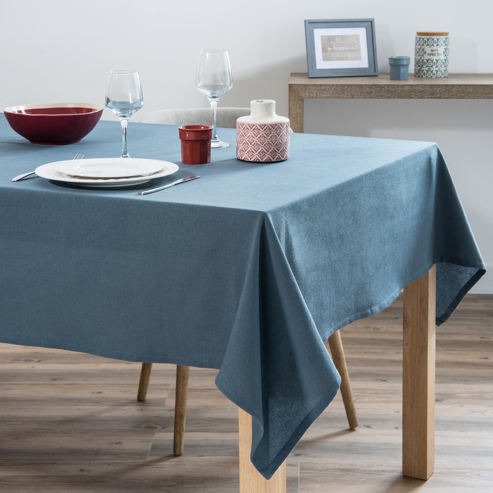 Nappe en coton lavé bleu 150x250 Nappe en coton lavé bleu 150x250