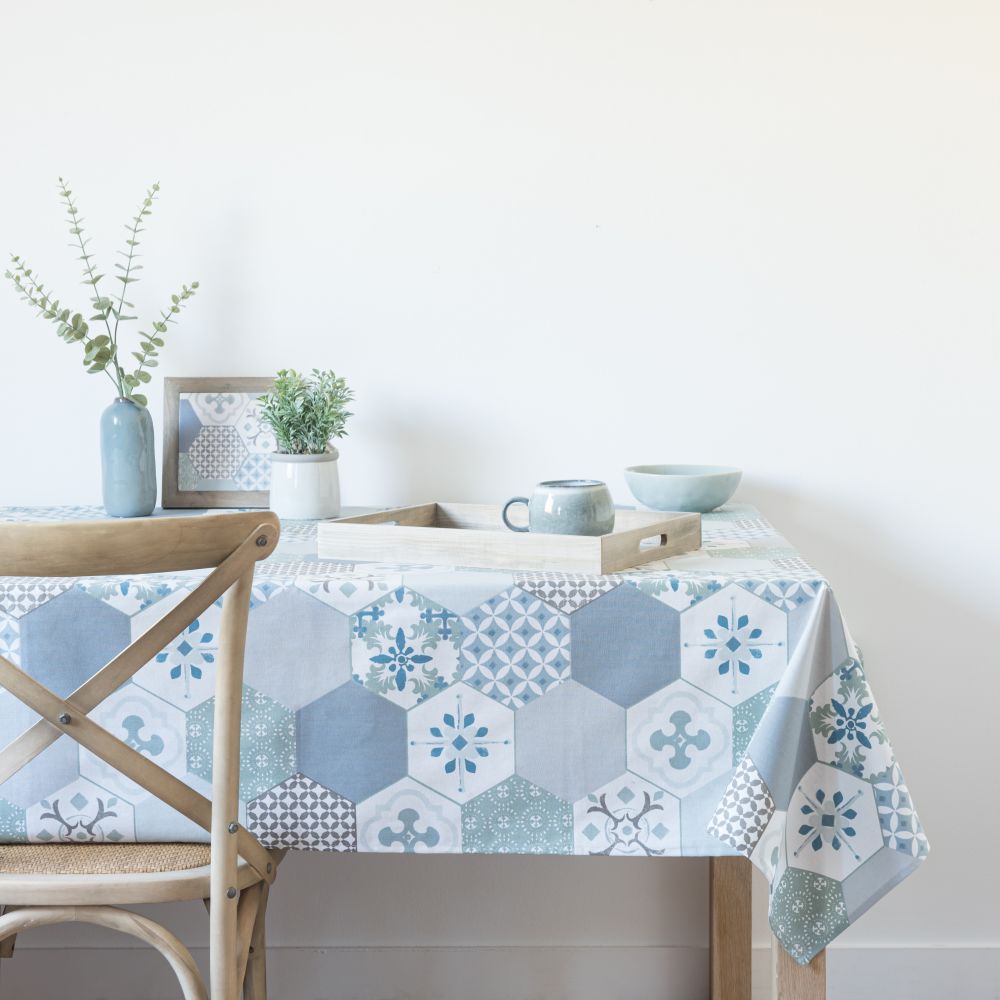 Nappe en coton motifs carreaux de ciment 140x250