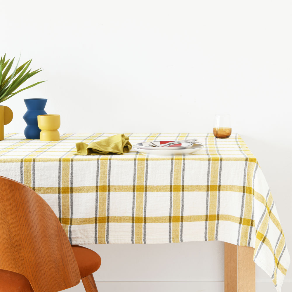 Nappe en gaze de coton, à carreaux jaunes et blancs 150x250 Nappe en gaze de coton, à carreaux jaunes et blancs 150x250