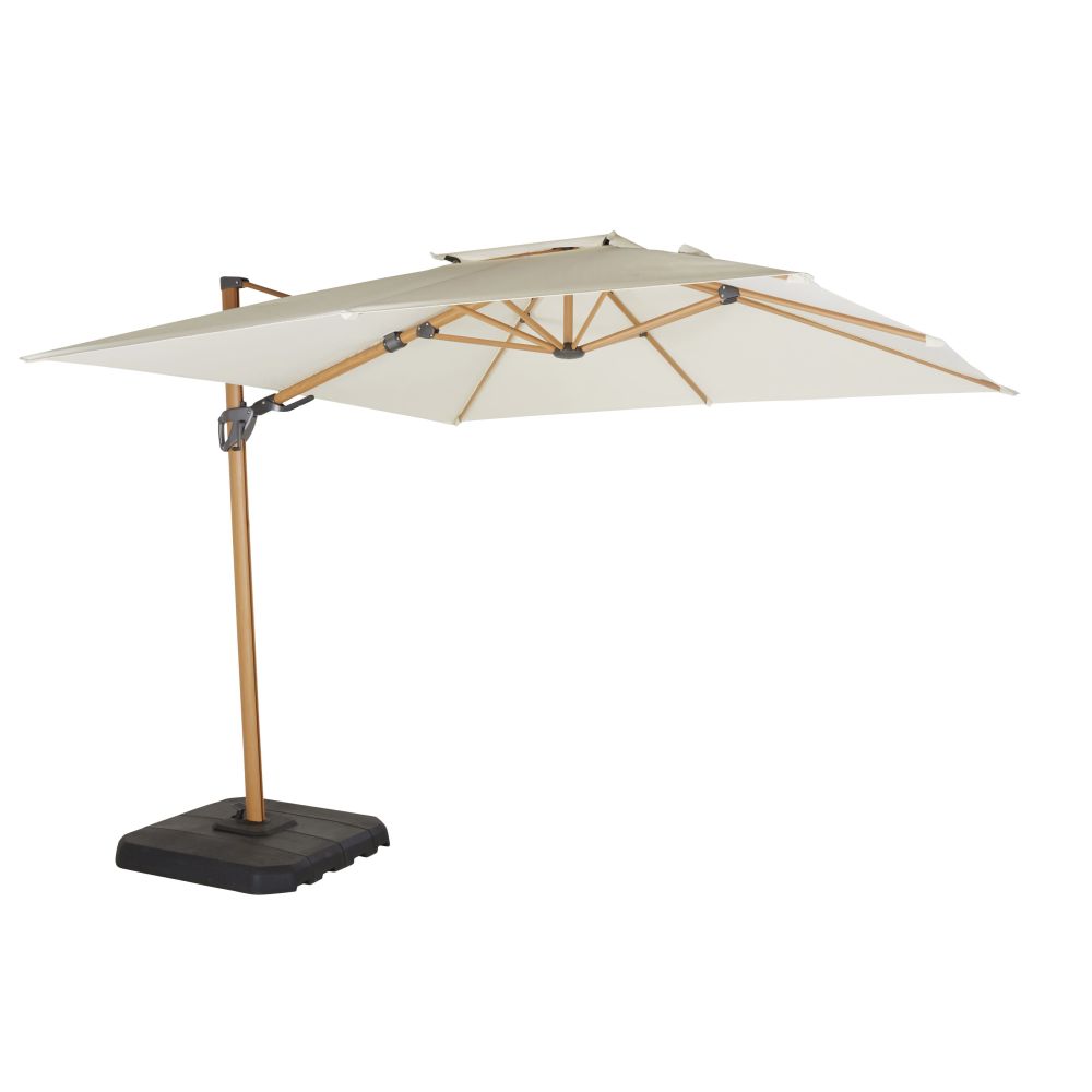 Ombrellone professionale in alluminio con base in finto legno, tessuto ecru 3m x 3m - Modello In riva al mare - Tessuto - Maisons du Monde