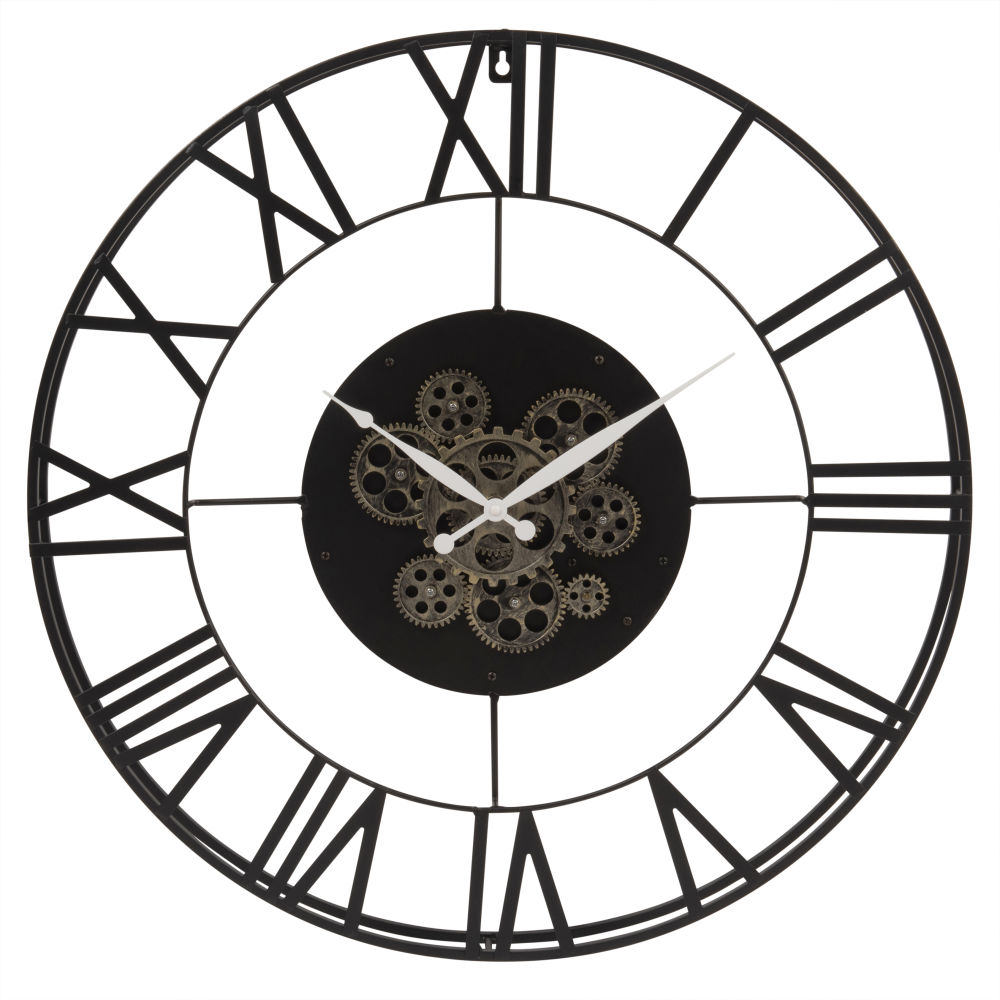 Orologio calendario con ingranaggi in metallo nero 70 cm