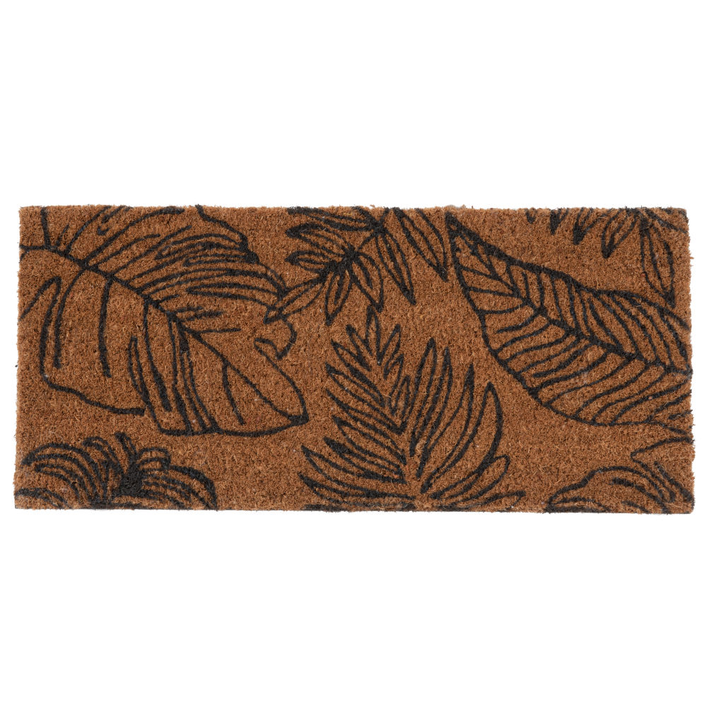 Paillasson en fibre de coco imprimé végétal caramel et noir 25x55 Paillasson en fibre de coco imprimé végétal caramel et noir 25x55