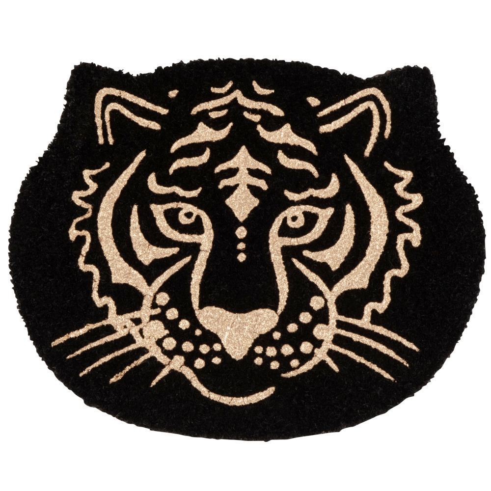 Paillasson tête de tigre noir et doré Paillasson tête de tigre noir et doré