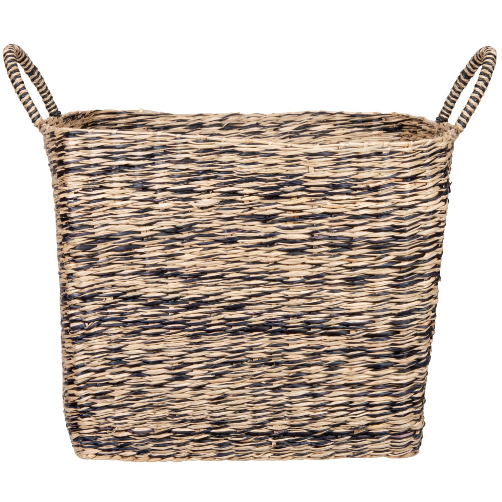 Panier de rangement cube en jonc de mer beige et noir tressé main