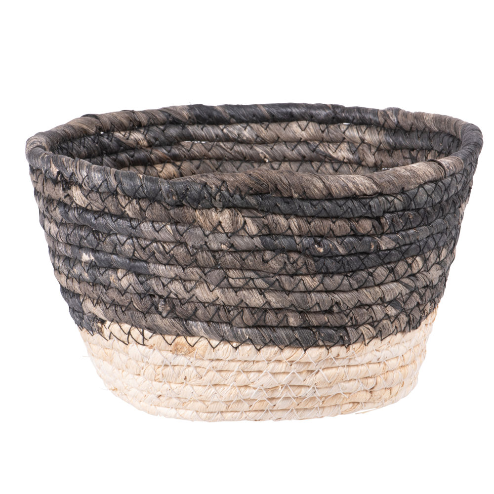 Panier en fibre végétale beige et noire