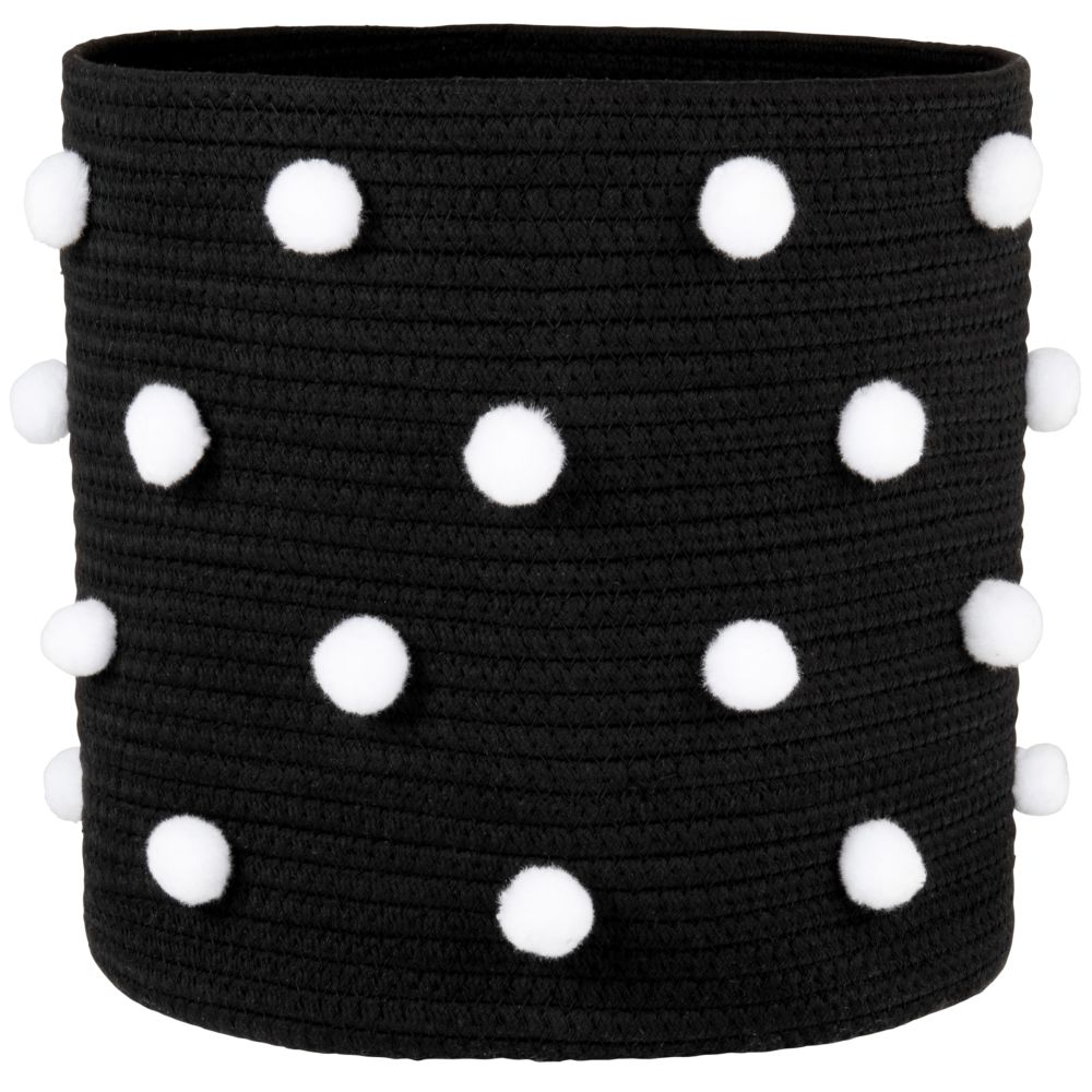 Panier noir à pompons blancs (photo) Panier noir à pompons blancs