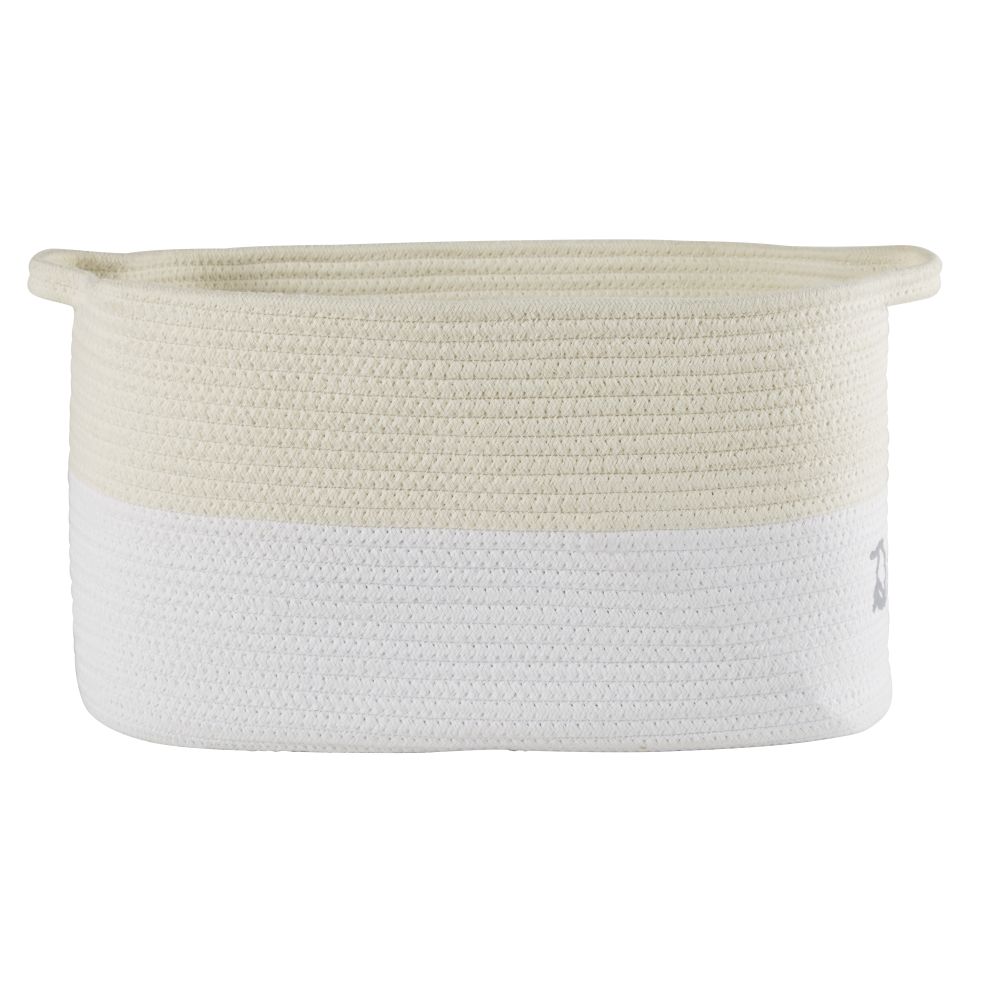 Panier tressé blanc et écru imprimé gris (photo) Panier tressé blanc et écru imprimé gris