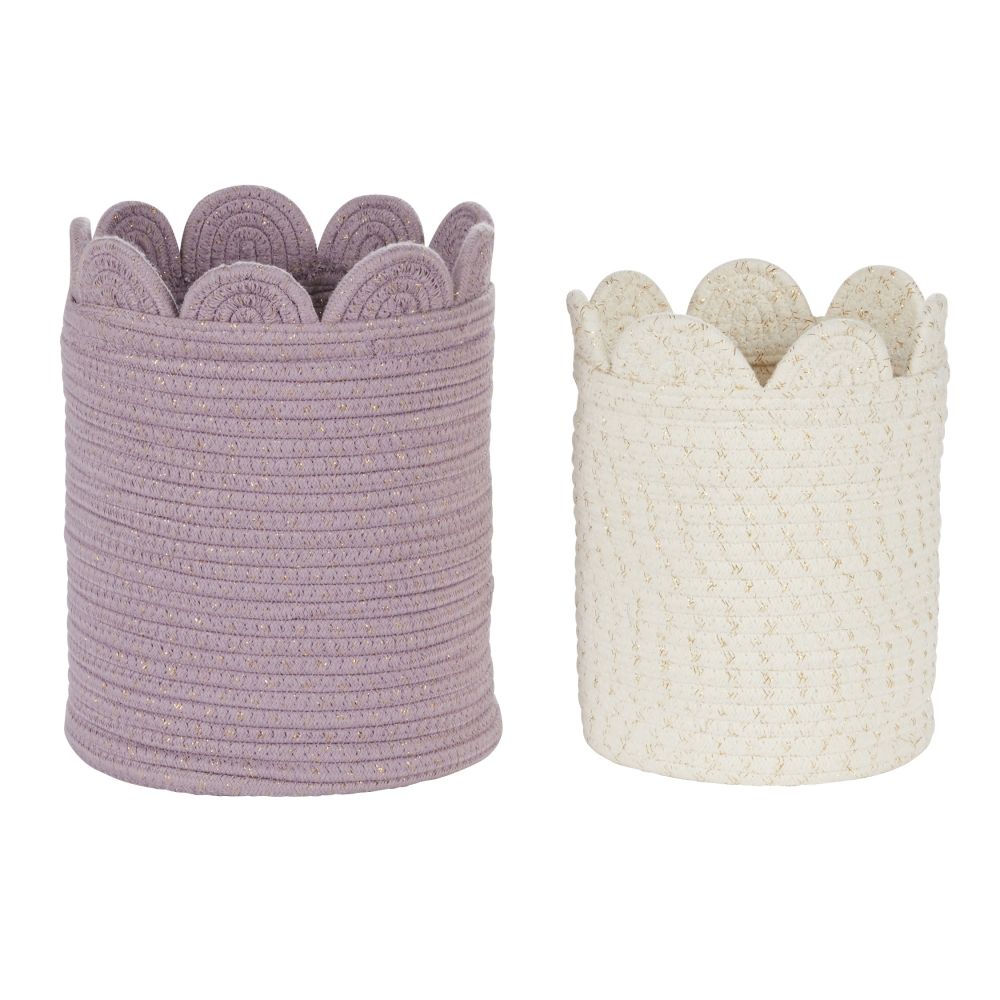 Paniers de rangement tressés vieux mauve et blanc (x2) Paniers de rangement tressés vieux mauve et blanc (x2)