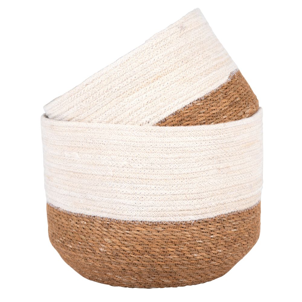 Paniers en fibre végétale coloris blanc et naturel (x2) Paniers en fibre végétale coloris blanc et naturel (x2)