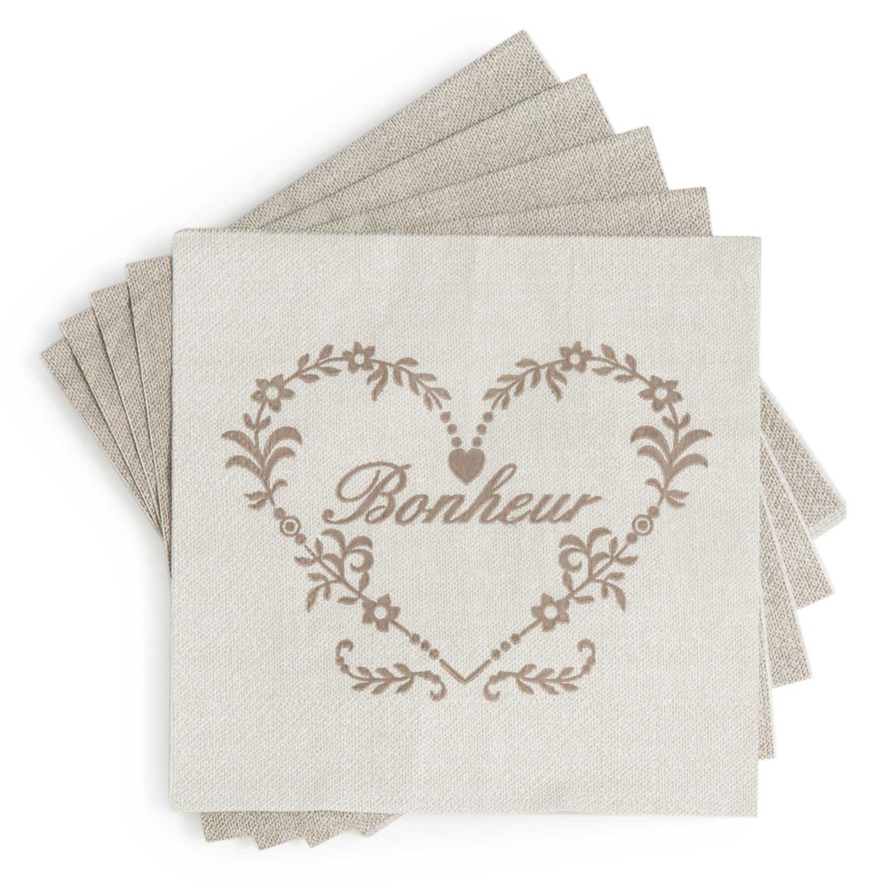 Paquet de 20 serviettes en papier beiges 17 x 17 cm BONHEUR Paquet de 20 serviettes en papier beiges 17 x 17 cm BONHEUR
