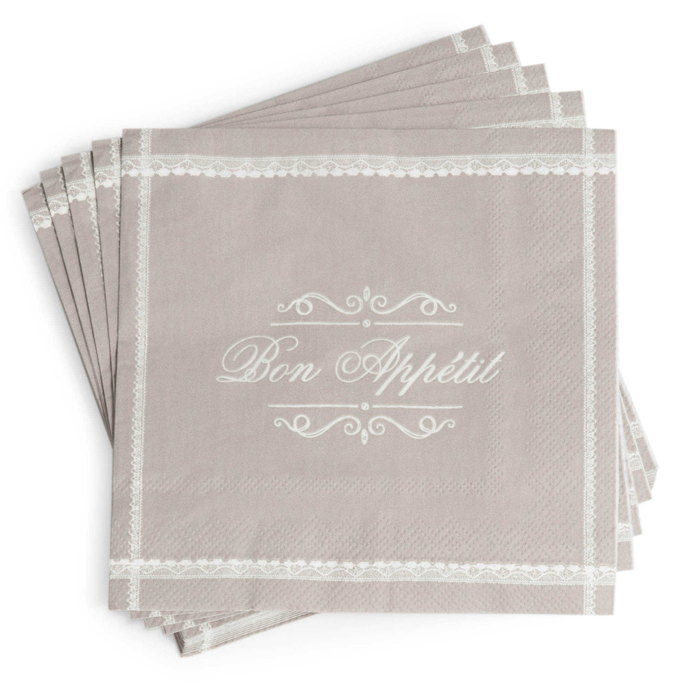 Paquet de 20 serviettes en papier grises 33 x 33 cm BON APPETIT