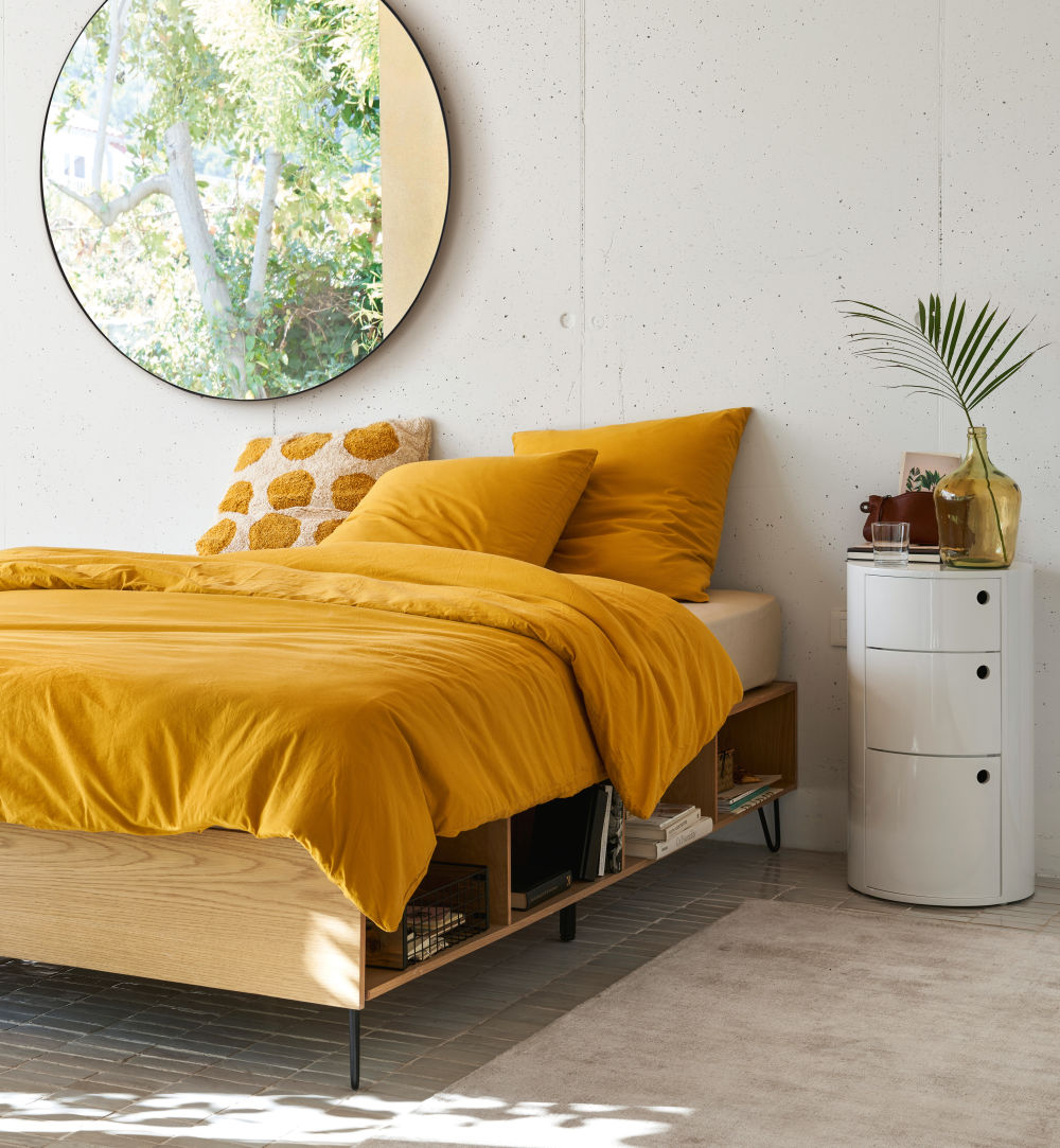 Parure da letto in cotone bio lavato giallo mostarda 220 cm x 240 cm