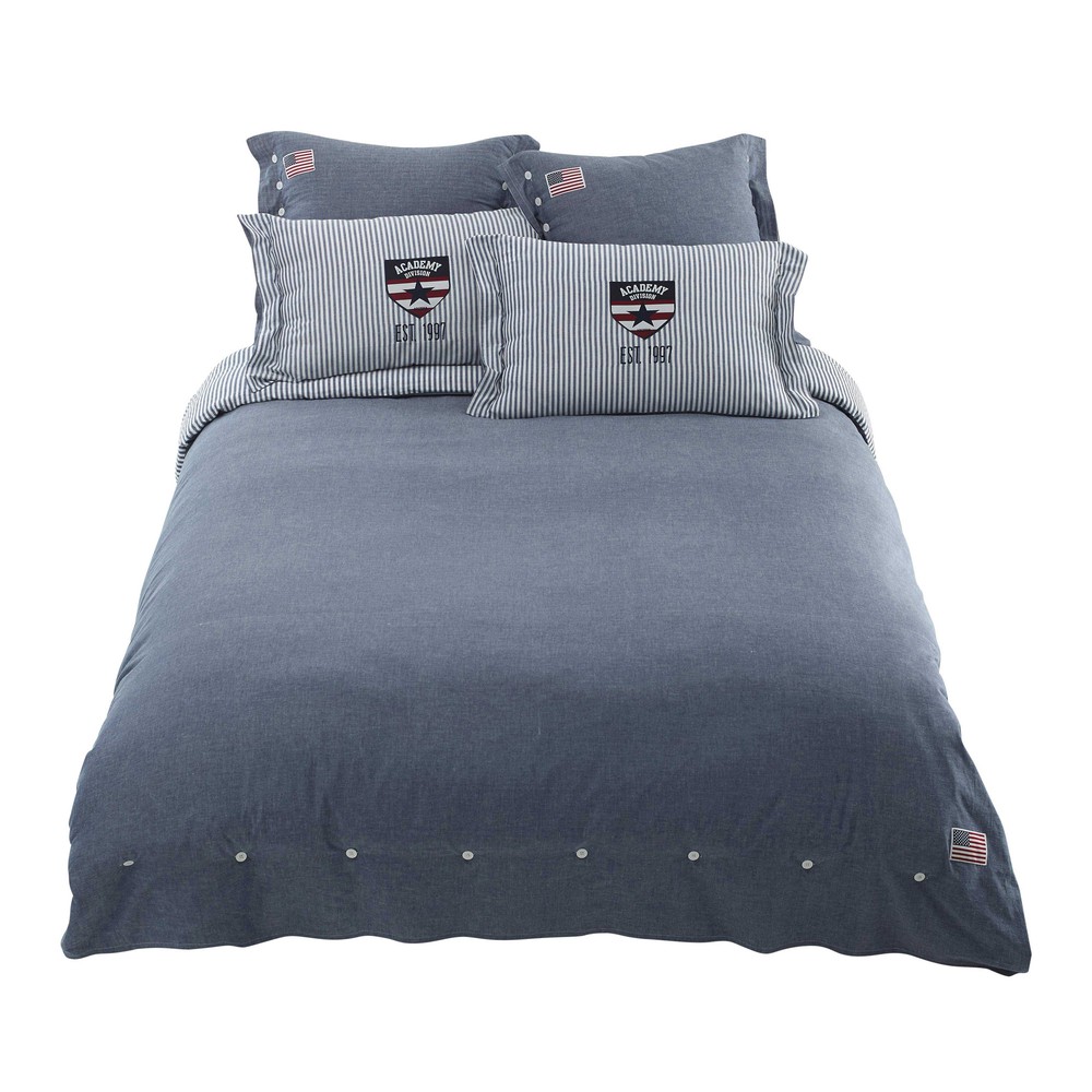 Parure de lit chambray en coton bleu 220x240