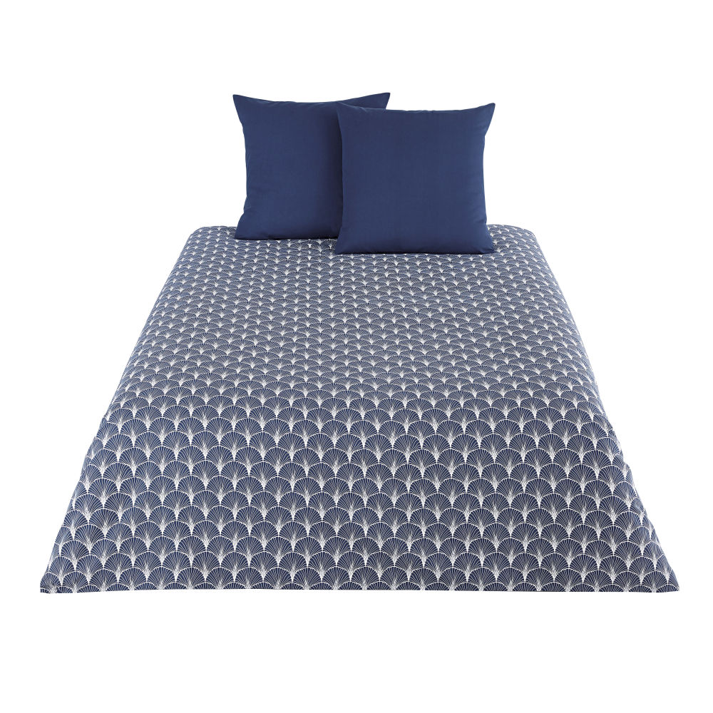 Parure de lit en coton gris et bleu foncé 220x240 imprimé
