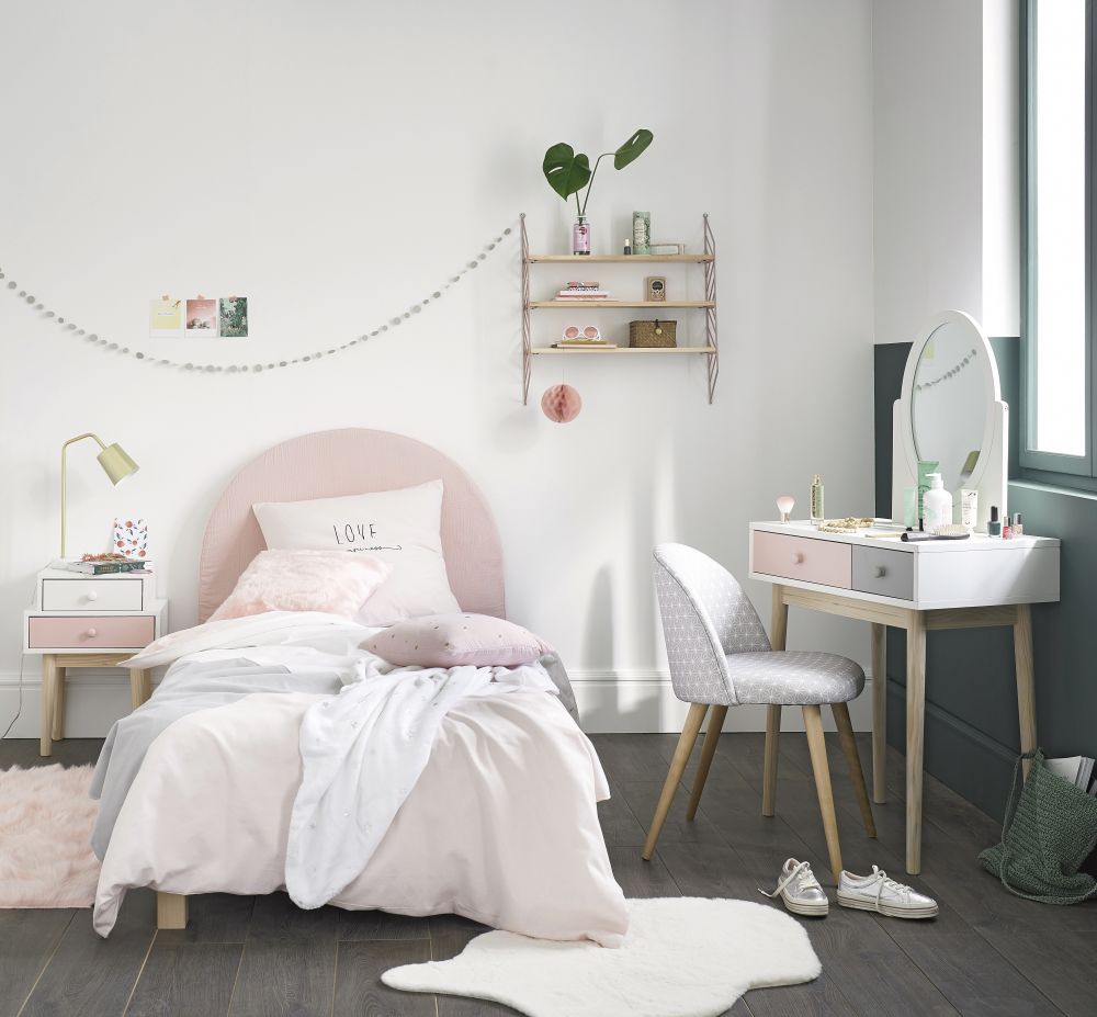 Parure de lit en coton gris et rose 140x200