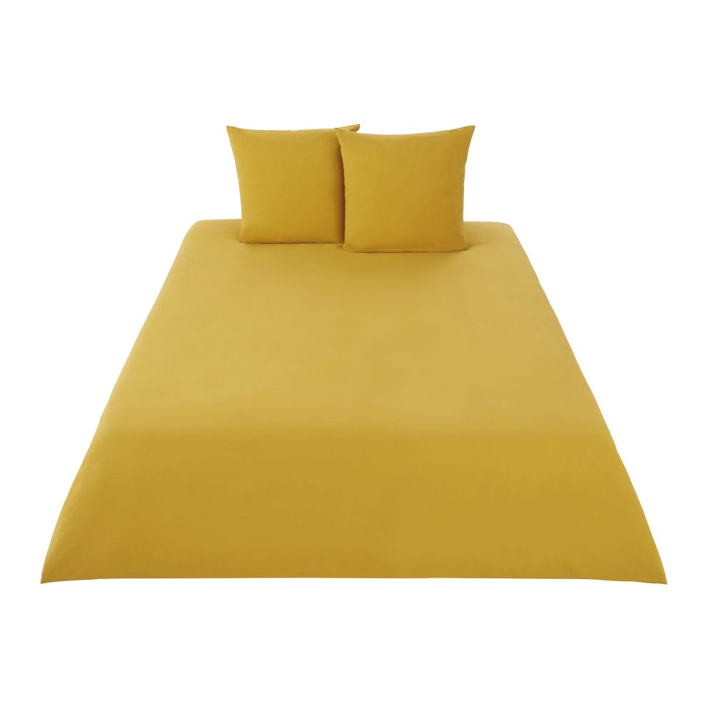 Parure de lit en coton lavé bio jaune moutarde 240x260