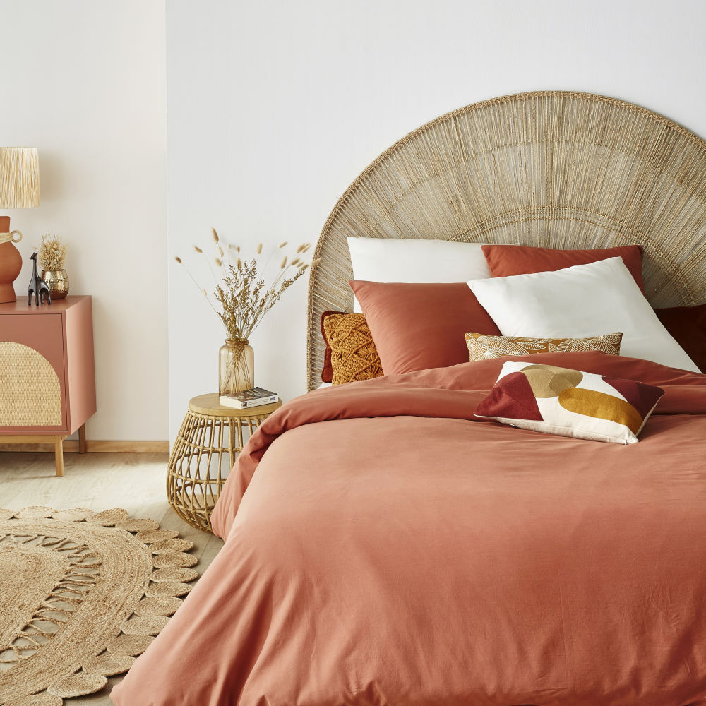 Parure de lit en coton lavé bio terracotta 240x260, OEKO-TEX® Parure de lit en coton lavé bio terracotta 240x260, OEKO-TEX®