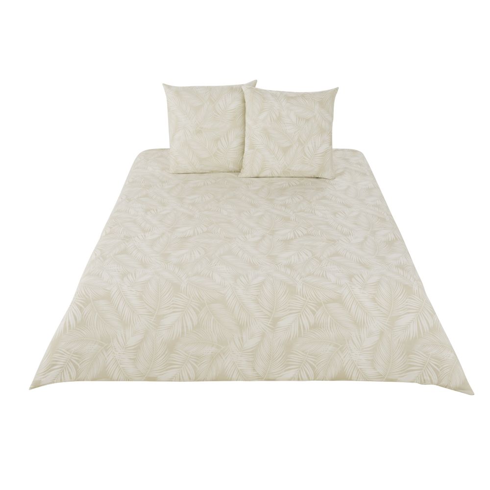 Parure de lit en coton lavé écru et beige imprimé 240x260