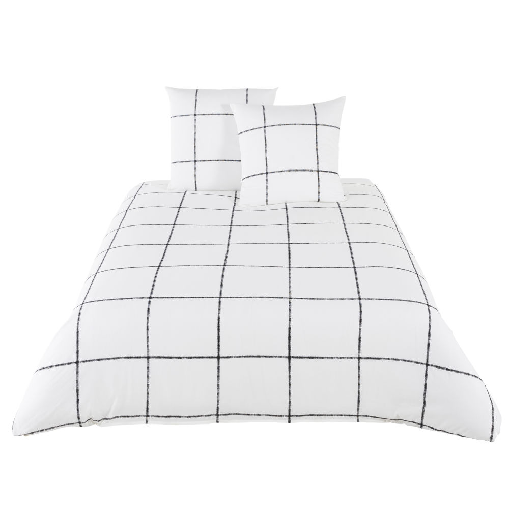 Parure de lit en coton motifs à carreaux noir et blanc 220x240