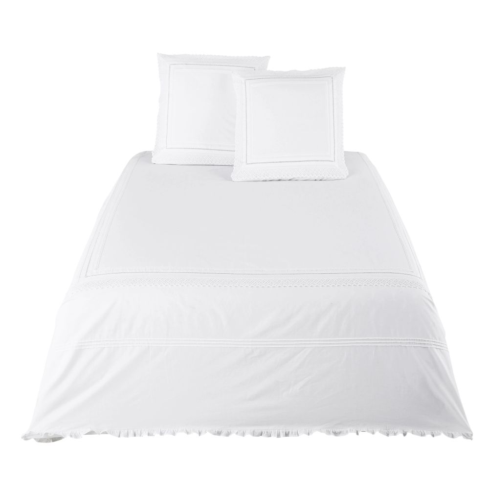 Parure de lit en percale de coton blanc brodé et en crochet 220x240 Parure de lit en percale de coton blanc brodé et en crochet 220x240