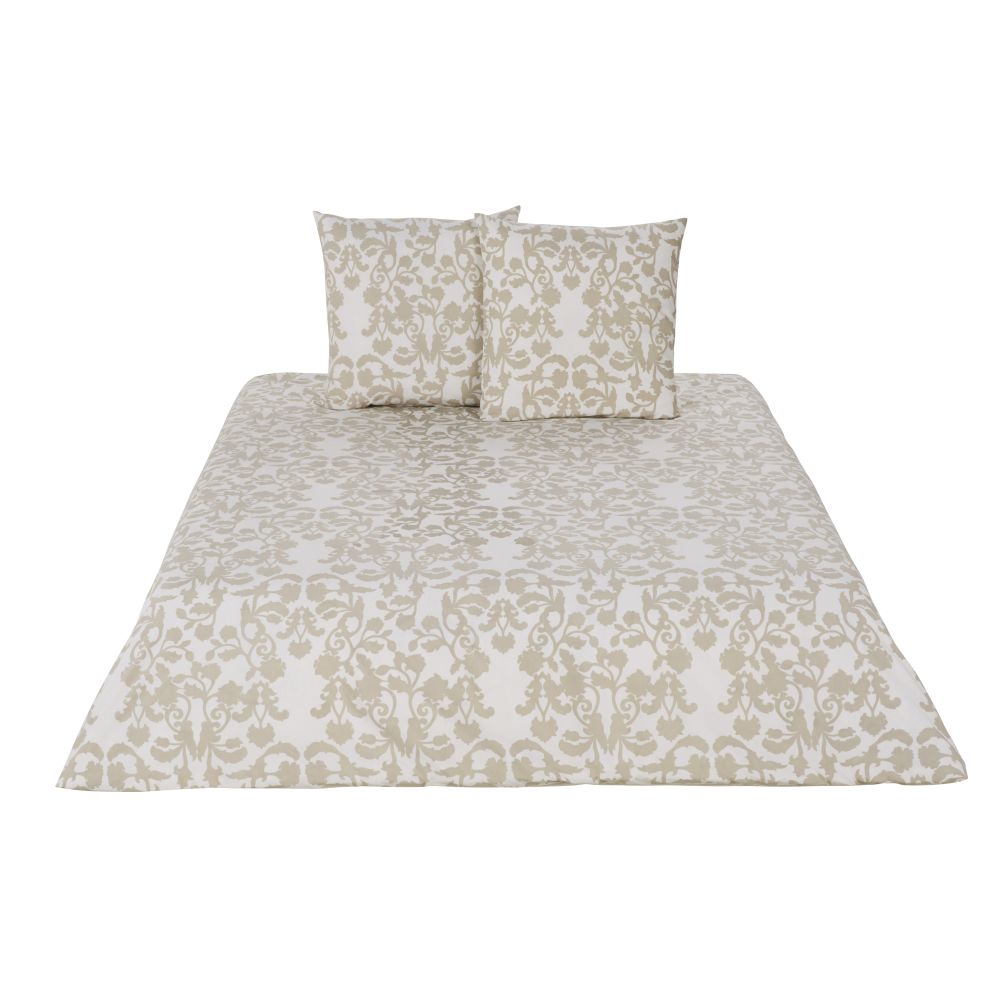 Parure de lit en percale de coton lavé imprimé beige et écru 220x240 Parure de lit en percale de coton lavé imprimé beige et écru 220x240