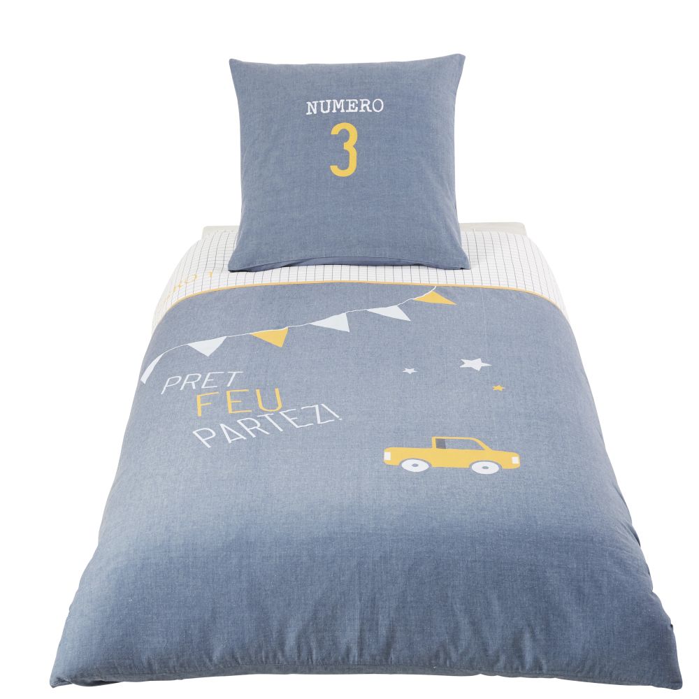 Parure de lit enfant en coton bleu 140x200 (photo) Parure de lit enfant en coton bleu 140x200