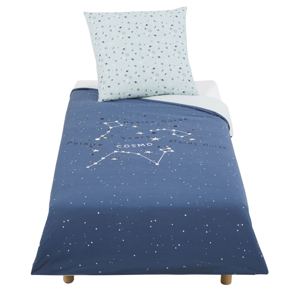 Parure de lit enfant en coton bleu marine imprimé 140x200 Parure de lit enfant en coton bleu marine imprimé 140x200