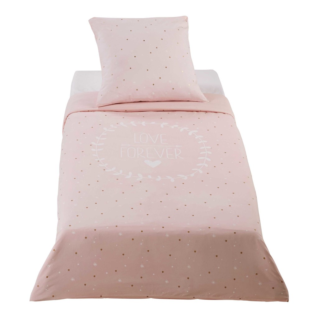 Parure de lit enfant en coton imprimé rose 140x200