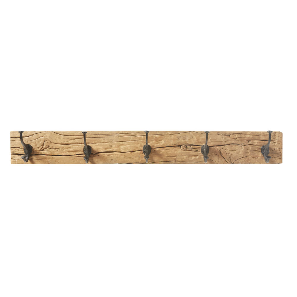 Patère 5 crochets en bois recyclé et métal noir Patère 5 crochets en bois recyclé et métal noir