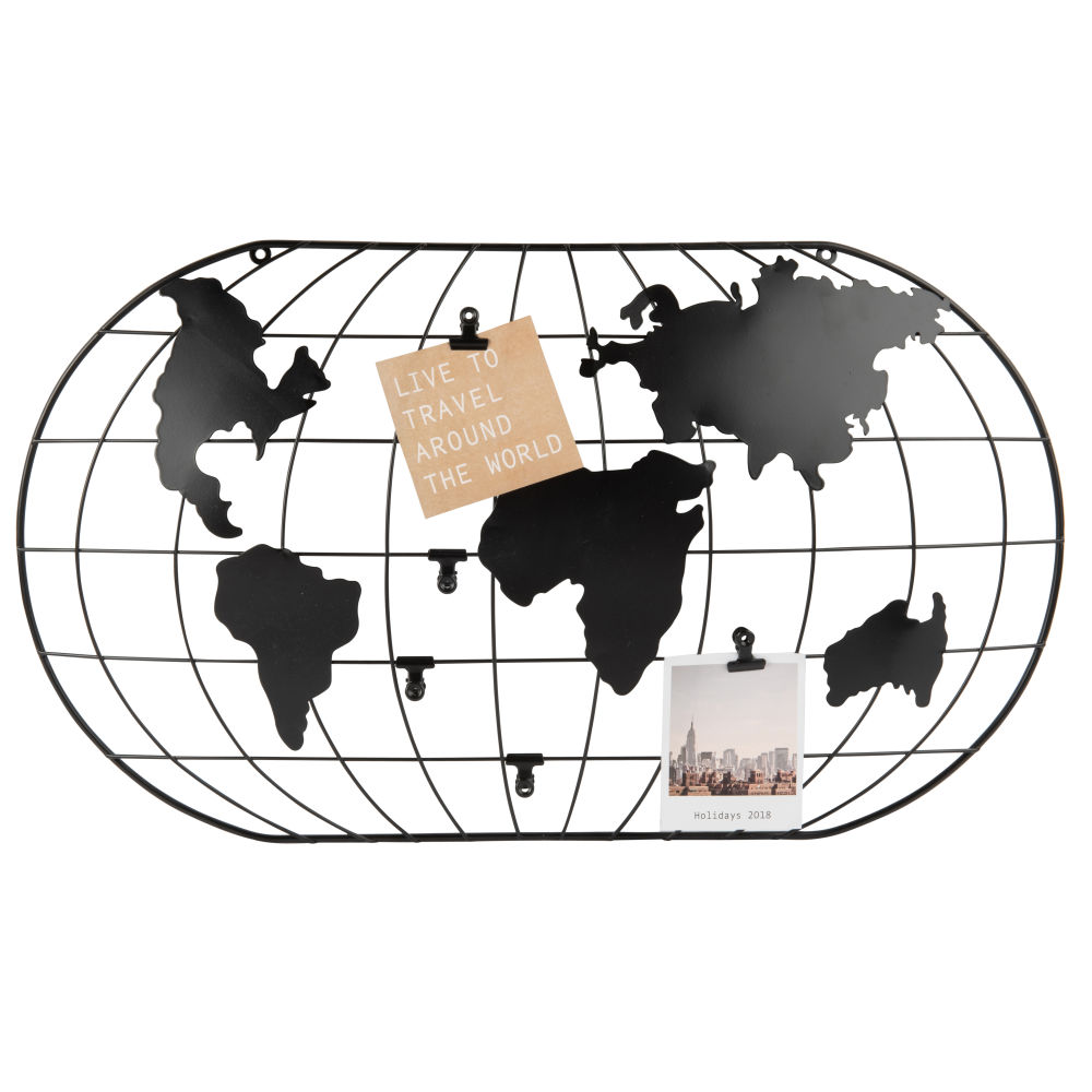 Pêle-mêle carte du monde en métal ajouré noir Pêle-mêle carte du monde en métal ajouré noir