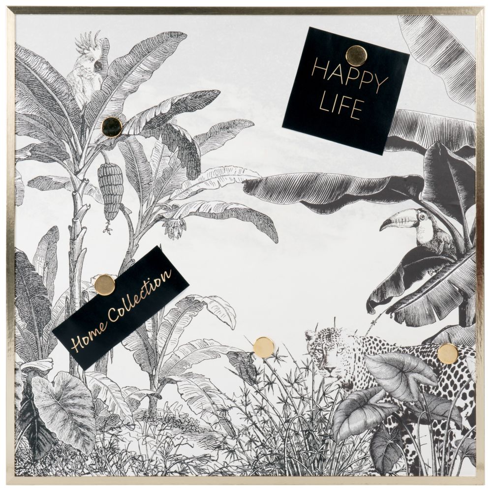 Pêle-mêle imprimé jungle doré, blanc et gris 45x45 (photo) Pêle-mêle imprimé jungle doré, blanc et gris 45x45