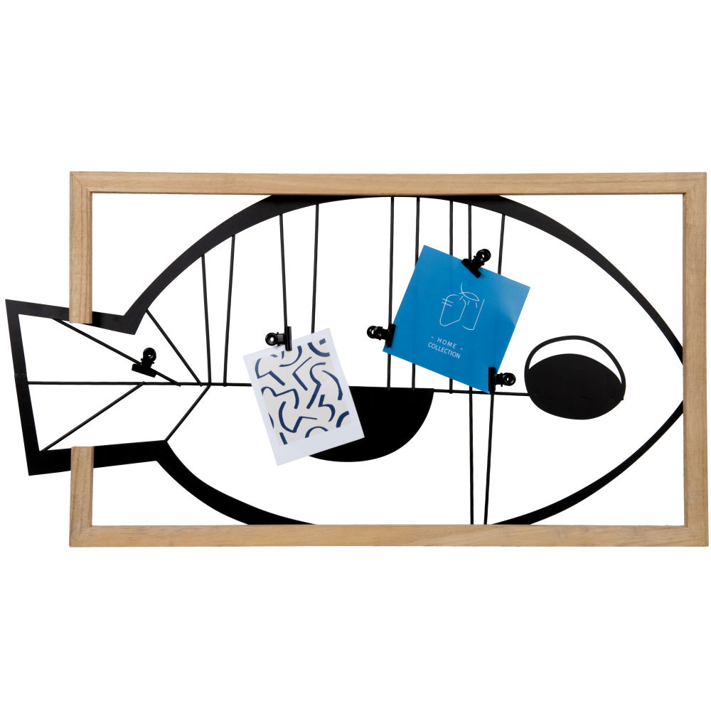 Pêle-mêle poisson en bois de paulownia et métal noir 60x32 Pêle-mêle poisson en bois de paulownia et métal noir 60x32