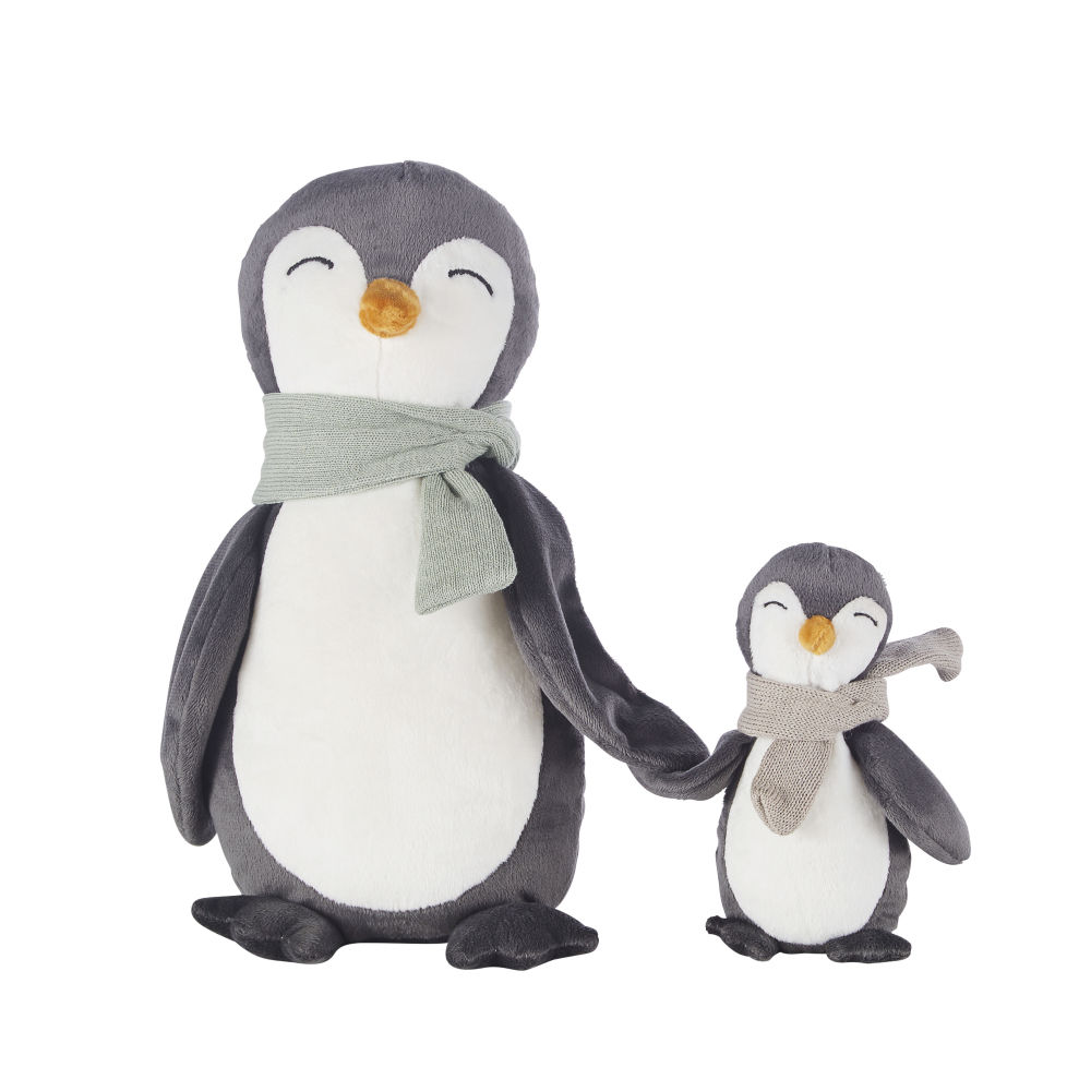 Peluche famille pingouins (x2) gris anthracite, blanche, orange et bleue Peluche famille pingouins (x2) gris anthracite, blanche, orange et bleue