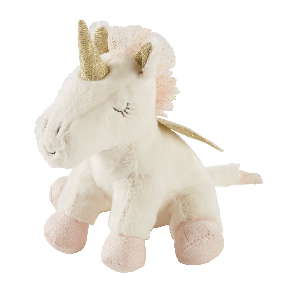 Peluche licorne blanche, rose et dorée (photo) Peluche licorne blanche, rose et dorée
