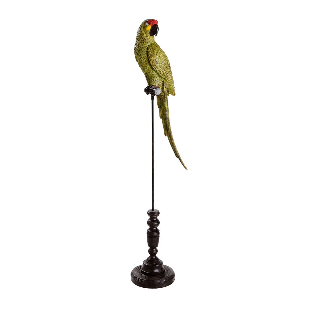 Perroquet vert avec pied en métal noir Perroquet vert avec pied en métal noir