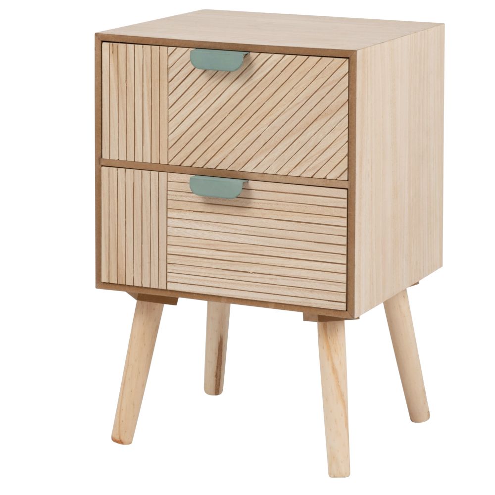 Petit meuble 2 tiroirs marron et bleu et pieds en pin (photo) Petit meuble 2 tiroirs marron et bleu et pieds en pin