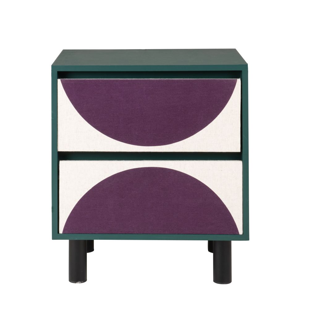 Petit meuble 2 tiroirs vert, beige et violet