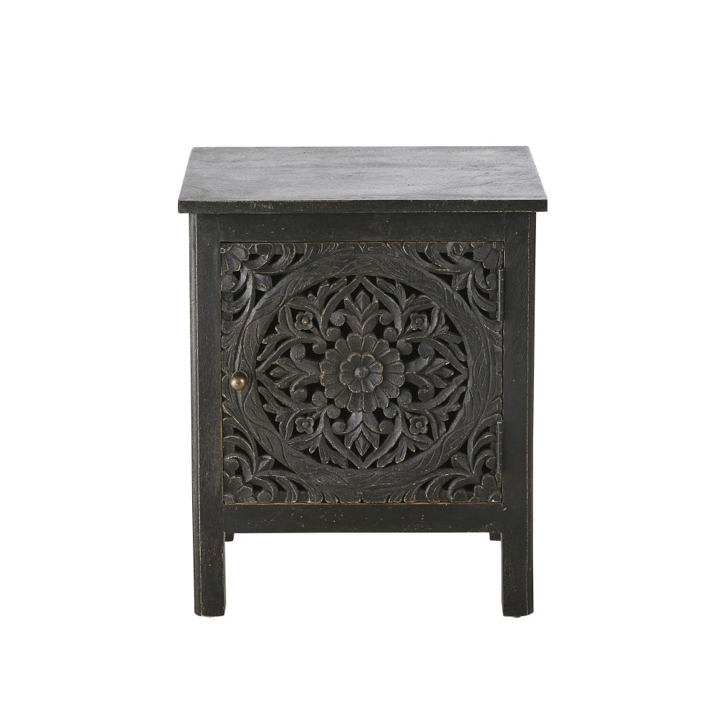 Petit meuble de rangement 1 porte en manguier noir (photo) Petit meuble de rangement 1 porte en manguier noir