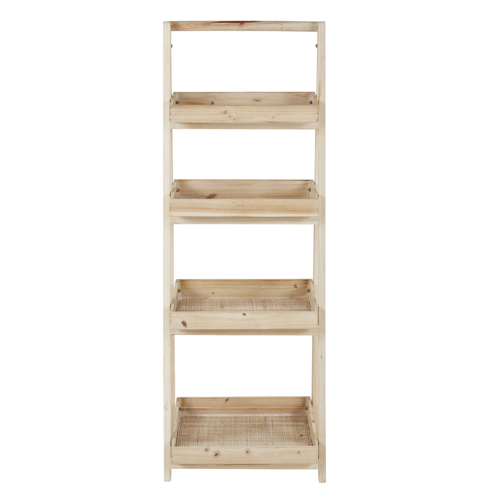 Petit meuble de rangement 4 plateaux en sapin cannage en rotin Petit meuble de rangement 4 plateaux en sapin cannage en rotin