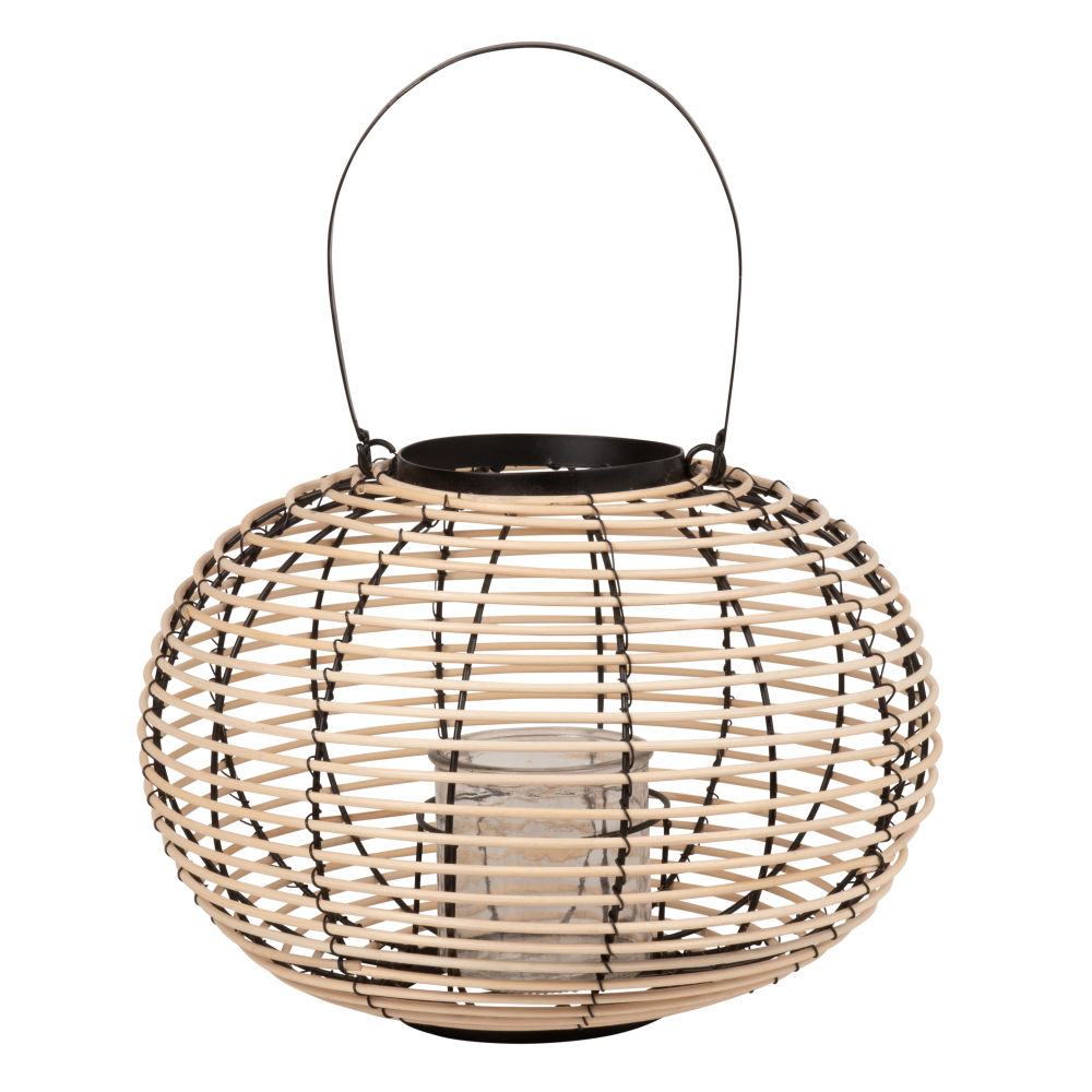 Photophore boule en rotin tressé beige et noir Photophore boule en rotin tressé beige et noir