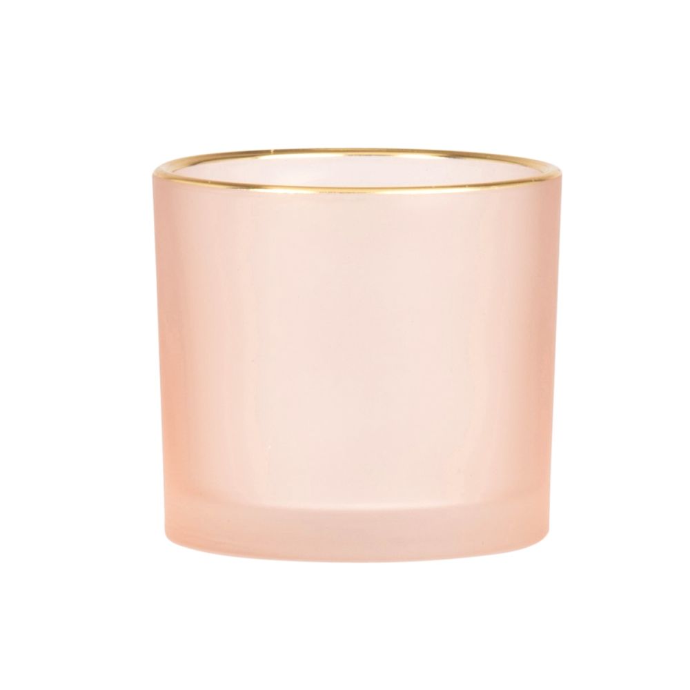 Photophore en verre rose et doré (photo) Photophore en verre rose et doré