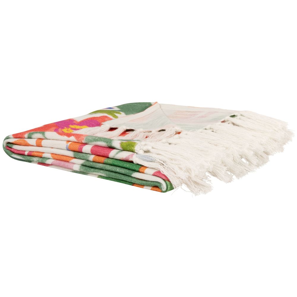 Plaid en coton à franges imprimé floral multicolore 130x170