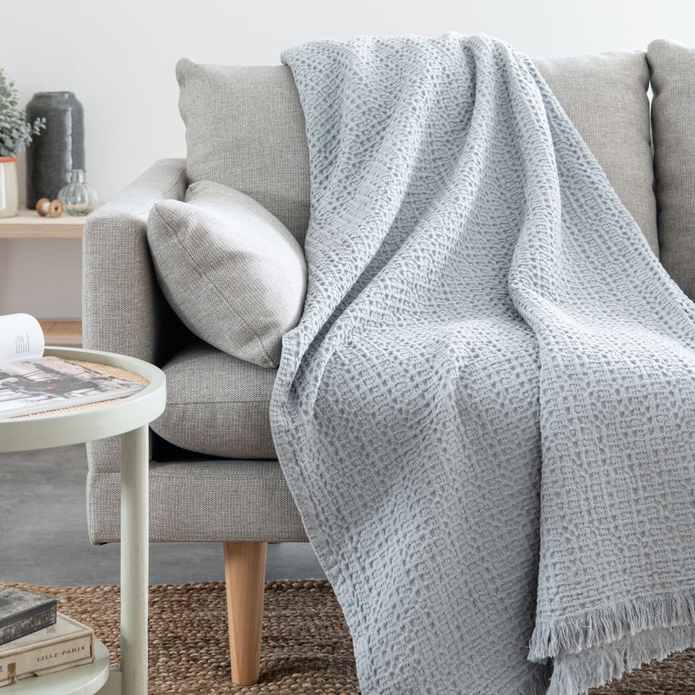 Plaid en coton nid d'abeille gris clair 160x210 Plaid en coton nid d'abeille gris clair 160x210