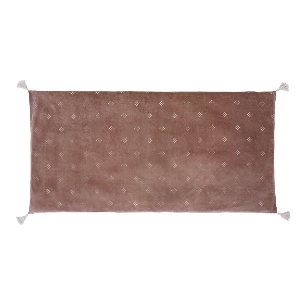 Plaid en velours de coton bio vieux rose avec pompons100x200 (photo) Plaid en velours de coton bio vieux rose avec pompons100x200