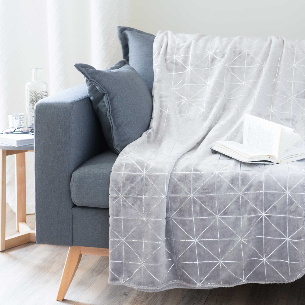 Plaid gris motifs graphiques argentés 150x230 Plaid gris motifs graphiques argentés 150x230