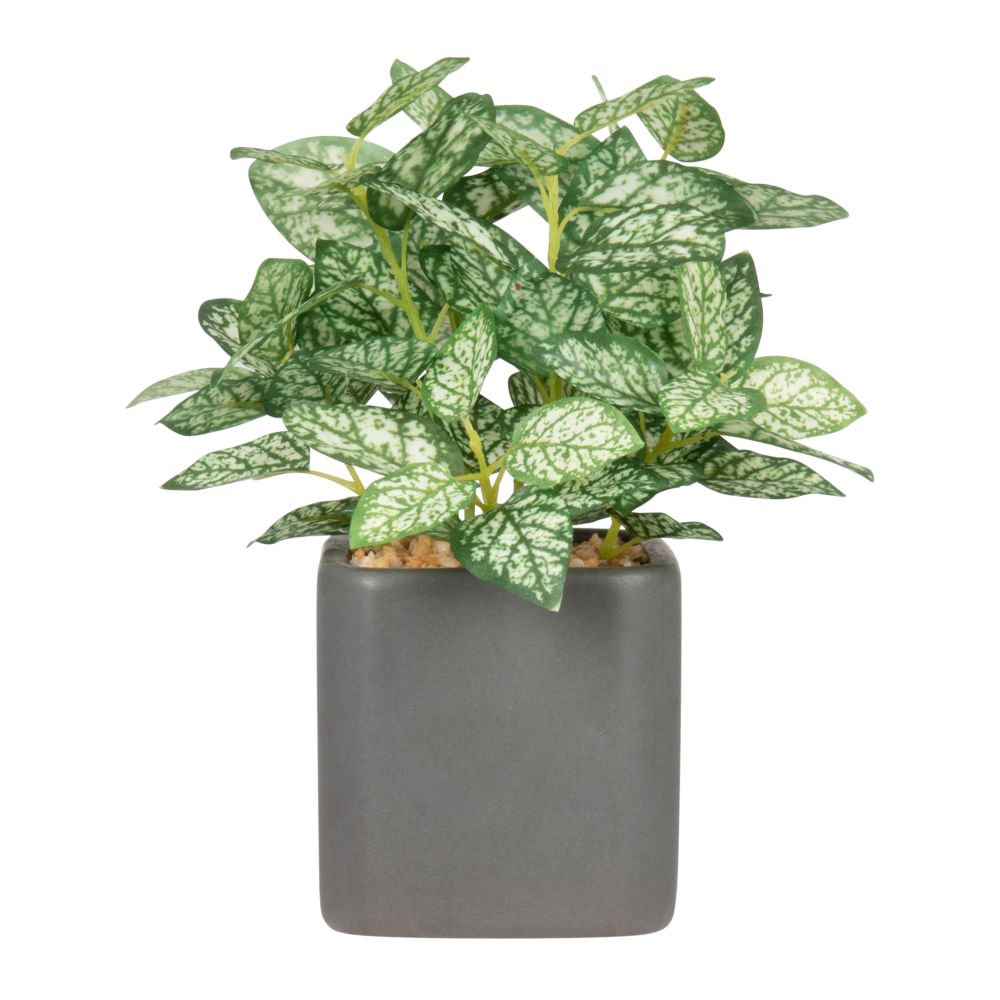 Plante artificielle et pot en céramique grise Plante artificielle et pot en céramique grise