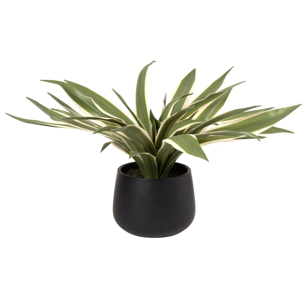 Plante artificielle et pot en céramique noire Plante artificielle et pot en céramique noire