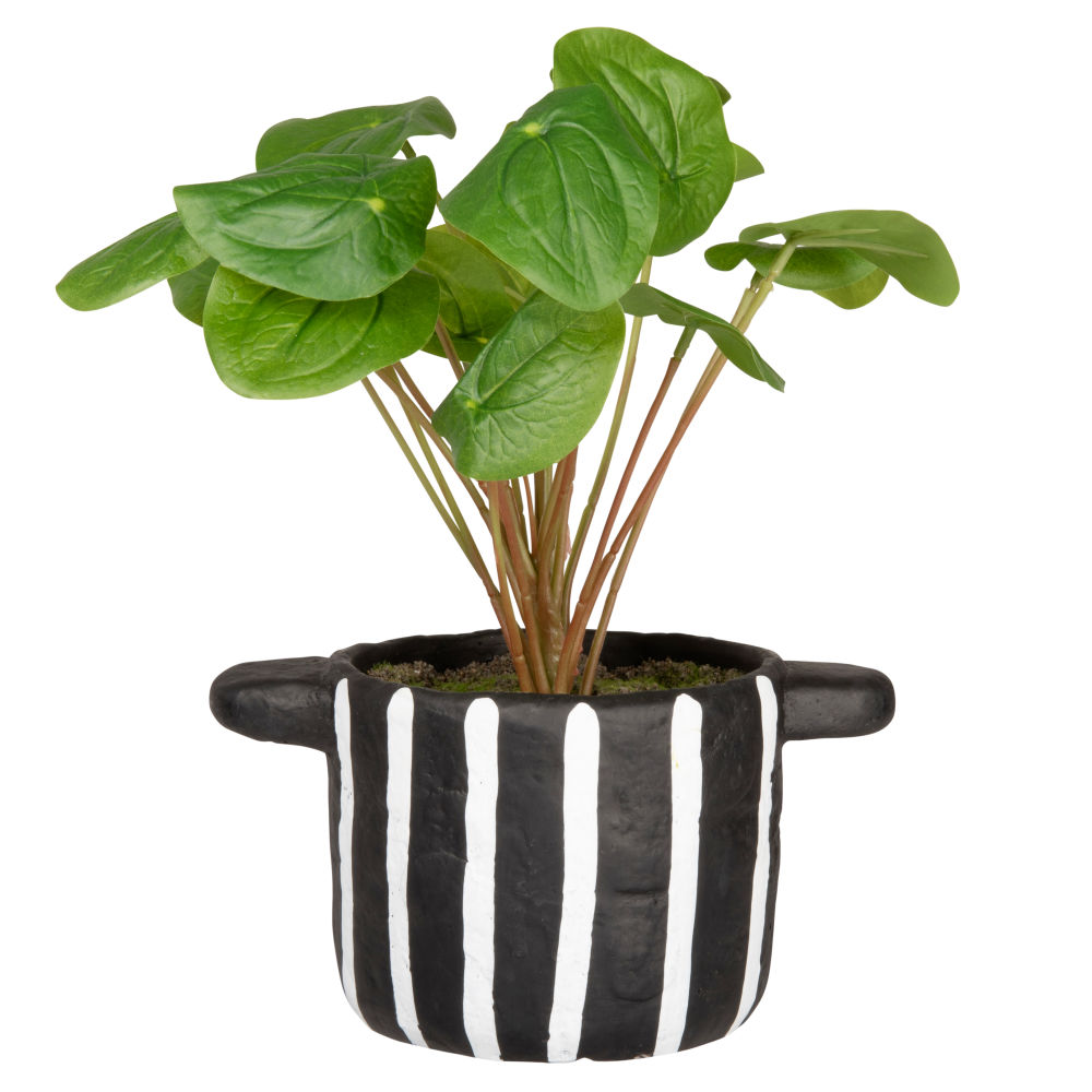 Plante artificielle et pot noir et blanc Plante artificielle et pot noir et blanc