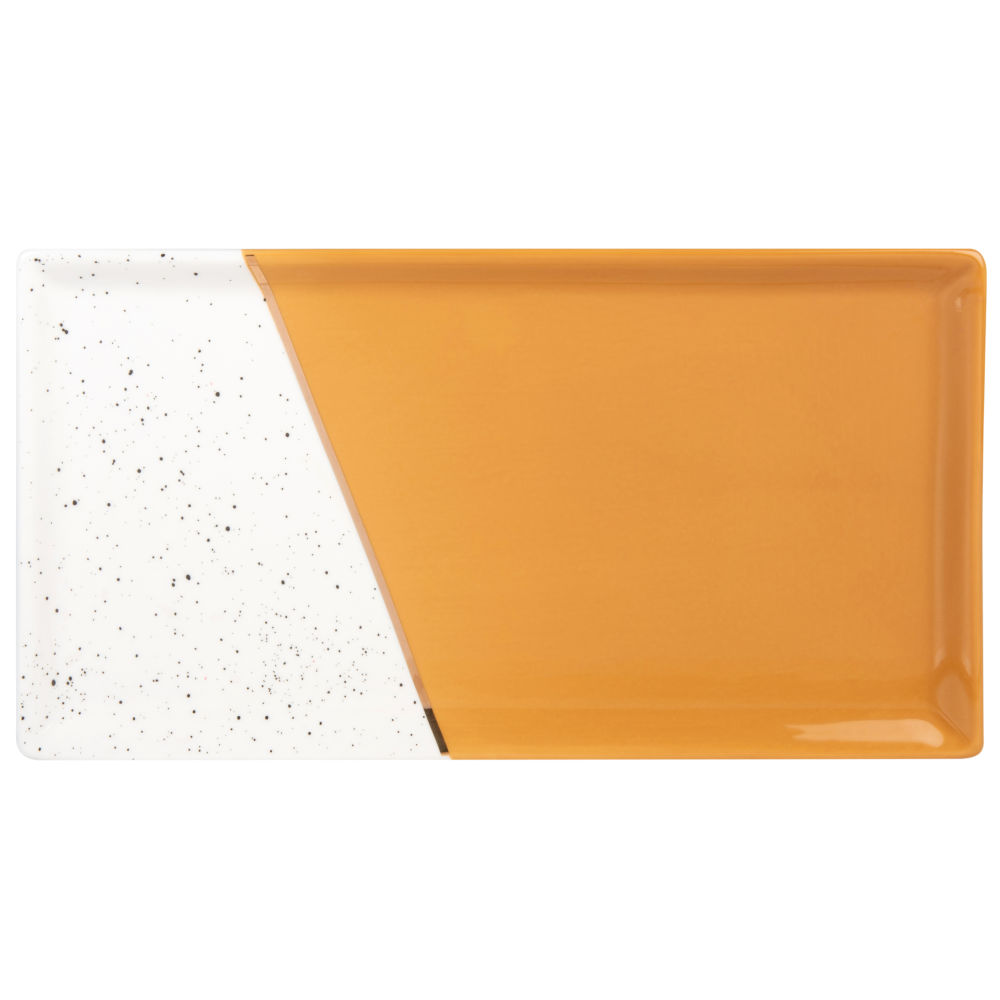 Plat en porcelaine jaune moutarde et blanche