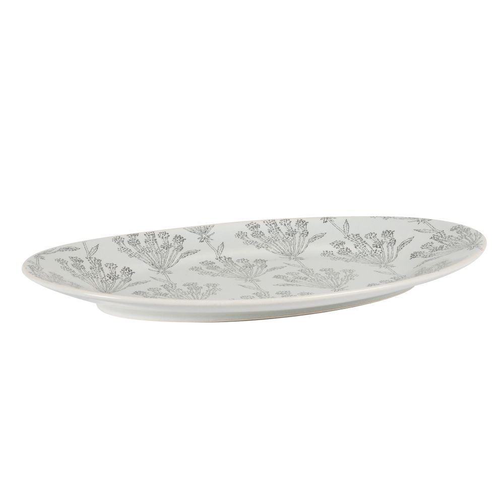 Plat ovale en grès écru à motifs gris anthracite Plat ovale en grès écru à motifs gris anthracite